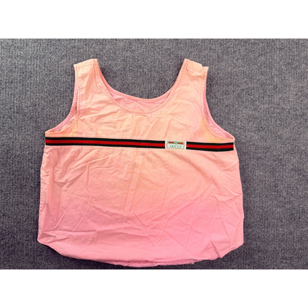 Vintage Gucci Pink Tank Top Size 10 Web Stripe Sleeveless Cotton Shirt Stained